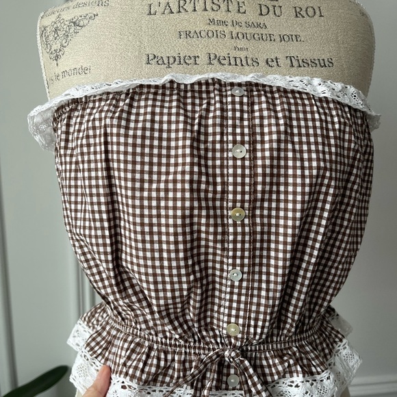 Brown Gingham Off Shoulder Bandeau Top - Picture 3 of 6